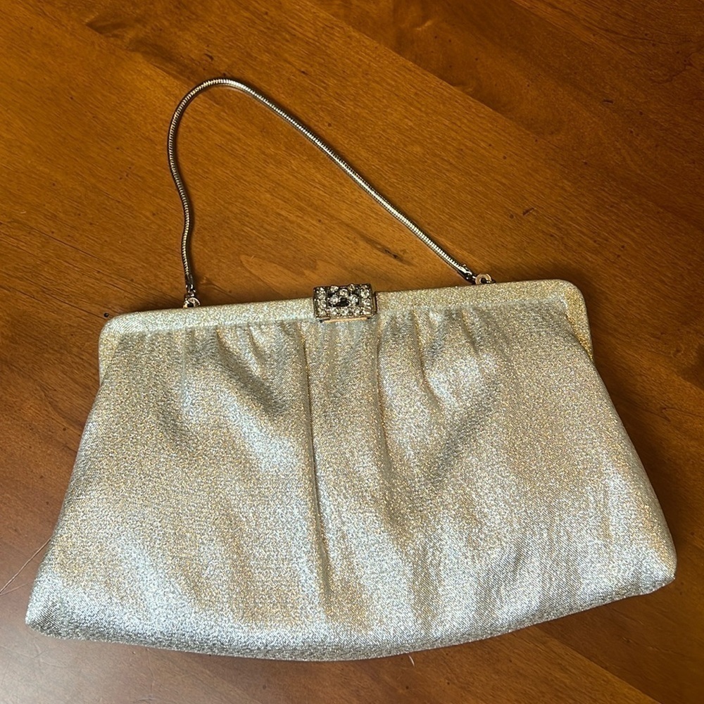 Ande Vintage Gold Lamé Metallic Evening Wedding hand bag clutch